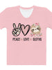 Women's T-shirt Peace, Love, Sloths Pink