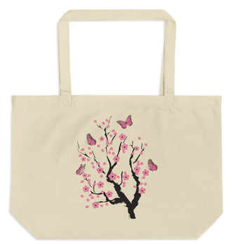 Large organic tote bag Trees with Flowers